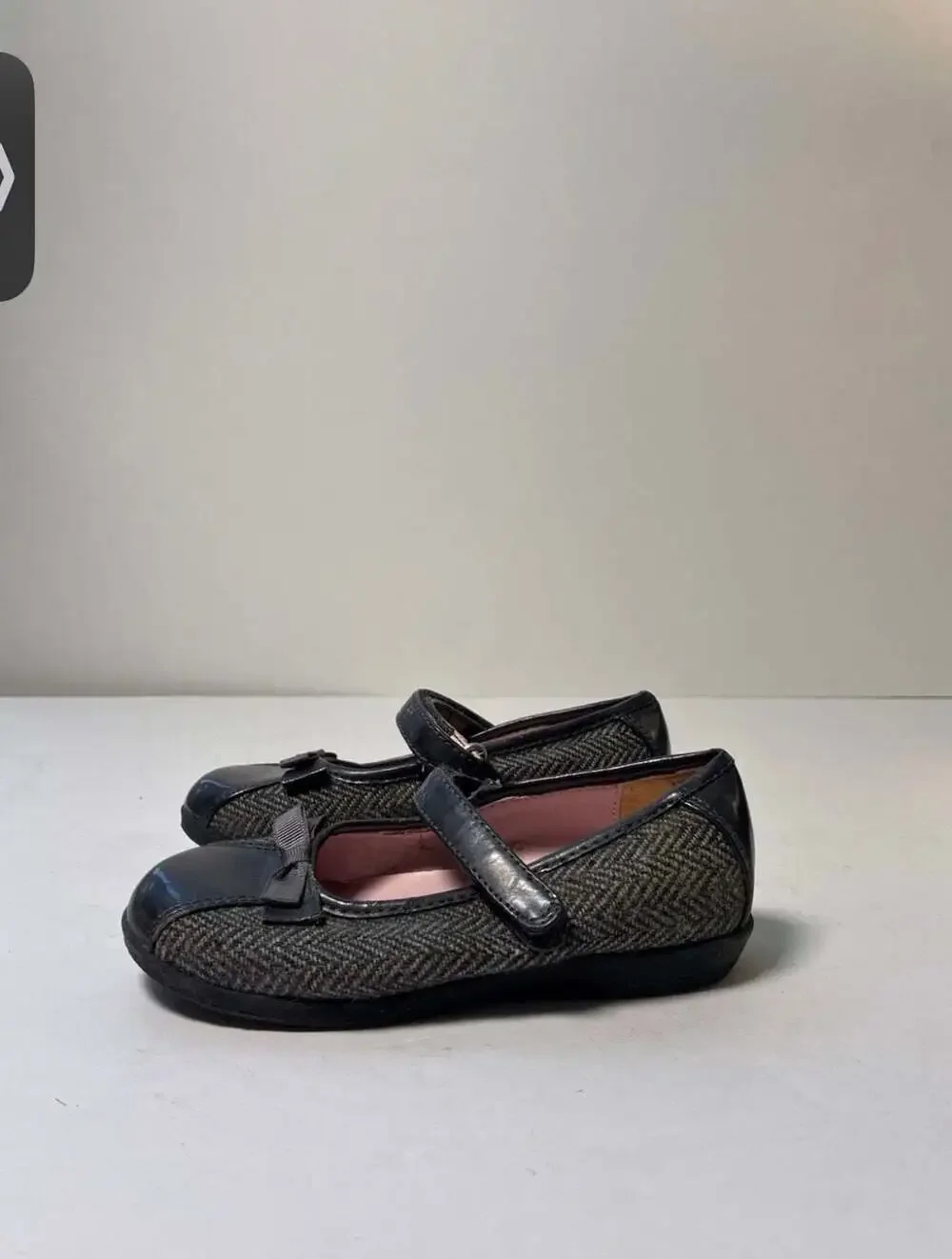 Stride Rite Girls Mary Jane Flats with Herringbone Fabric and Bow Detail